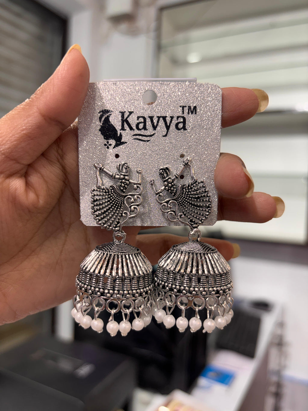 Crystal Chandelier Jhumka Earrings - Silver