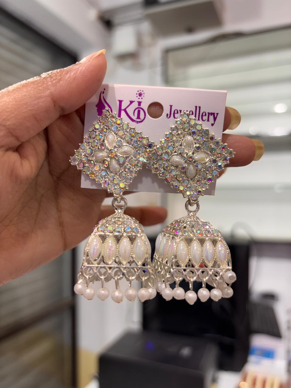 Floral Motif Square Drop Earrings - Oxidised Gold