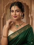 Saj-Konya Antique Gold-Plated Kundan Necklace Set with Earrings & Maang Tikka | Traditional Ethnic Floral Meenakari Jewelry for Women & Girls | Bridal & Festive Wear