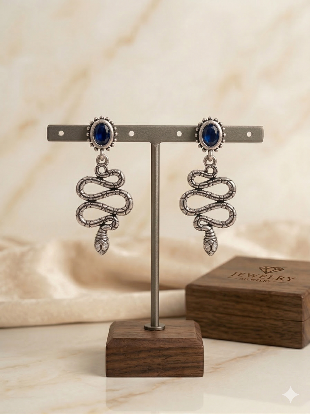 Snake Design Jhumka Earrings - Oxidised Silver