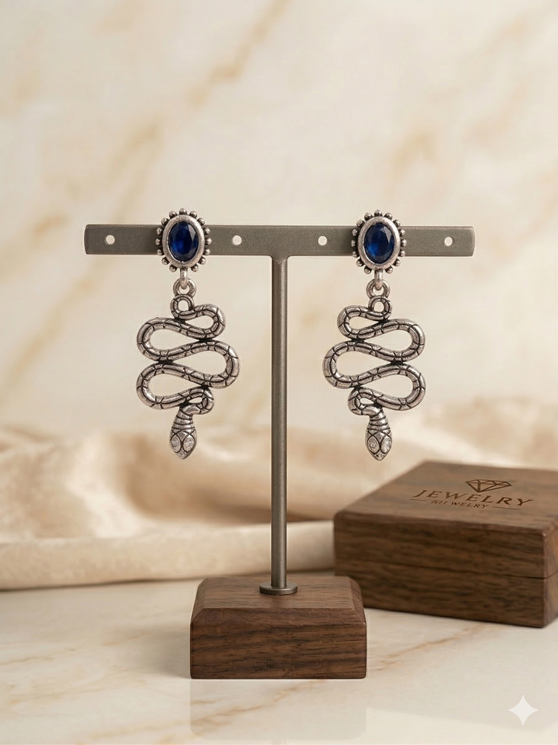 Snake Design Jhumka Earrings - Oxidised Silver