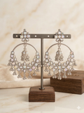 Crystal Embellished Square Jhumka Earrings - Oxidised Gold