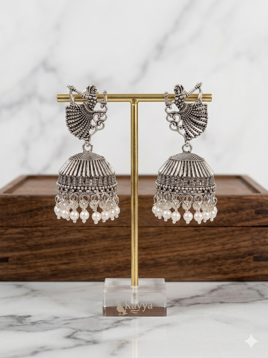 Crystal Chandelier Jhumka Earrings - Silver