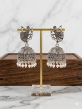 Crystal Chandelier Jhumka Earrings - Silver