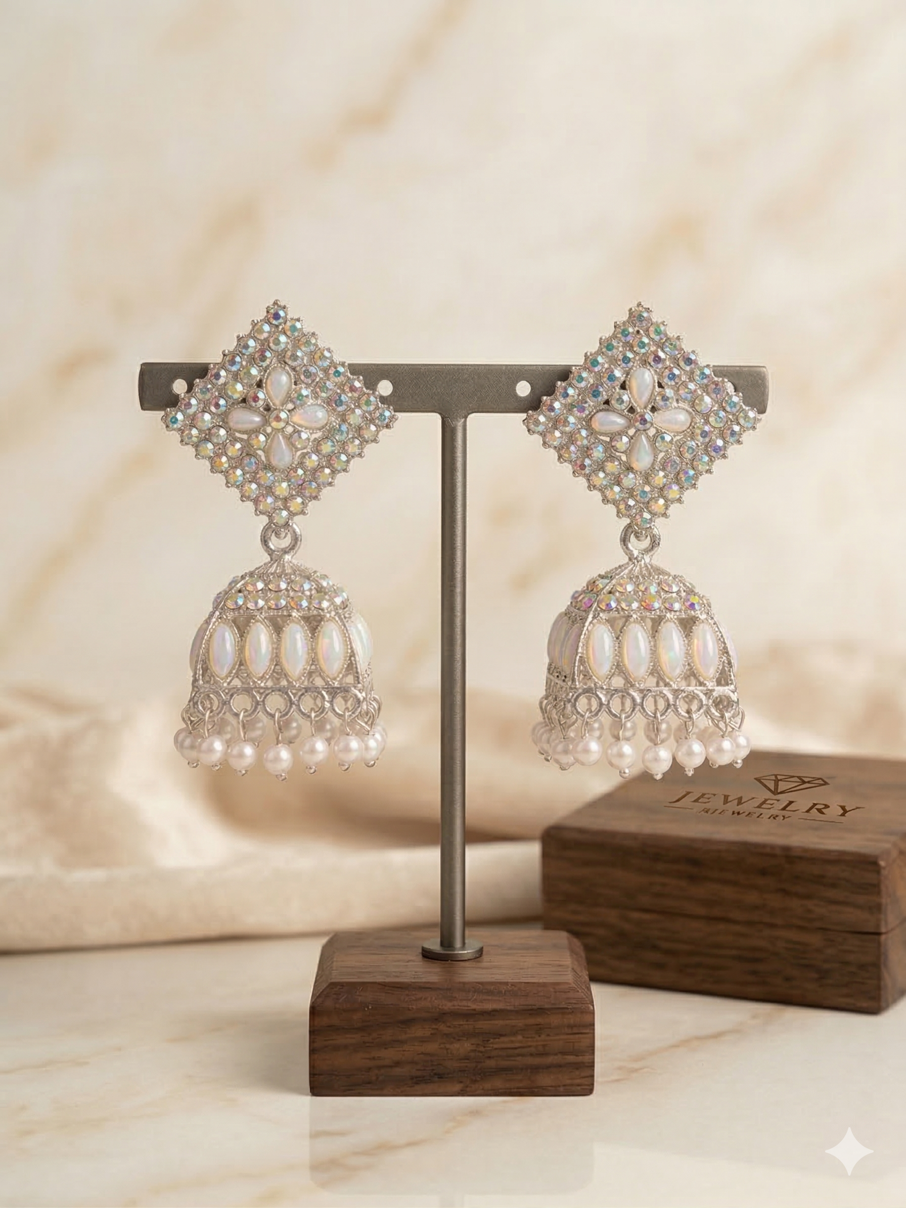 Floral Motif Square Drop Earrings - Oxidised Gold