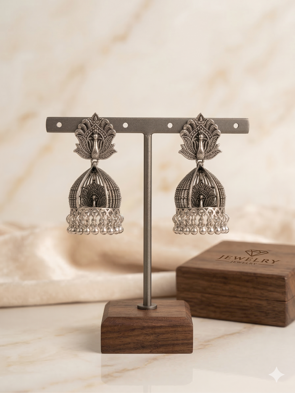 Colorful Beaded Jhumka Earrings - Oxidised Designer