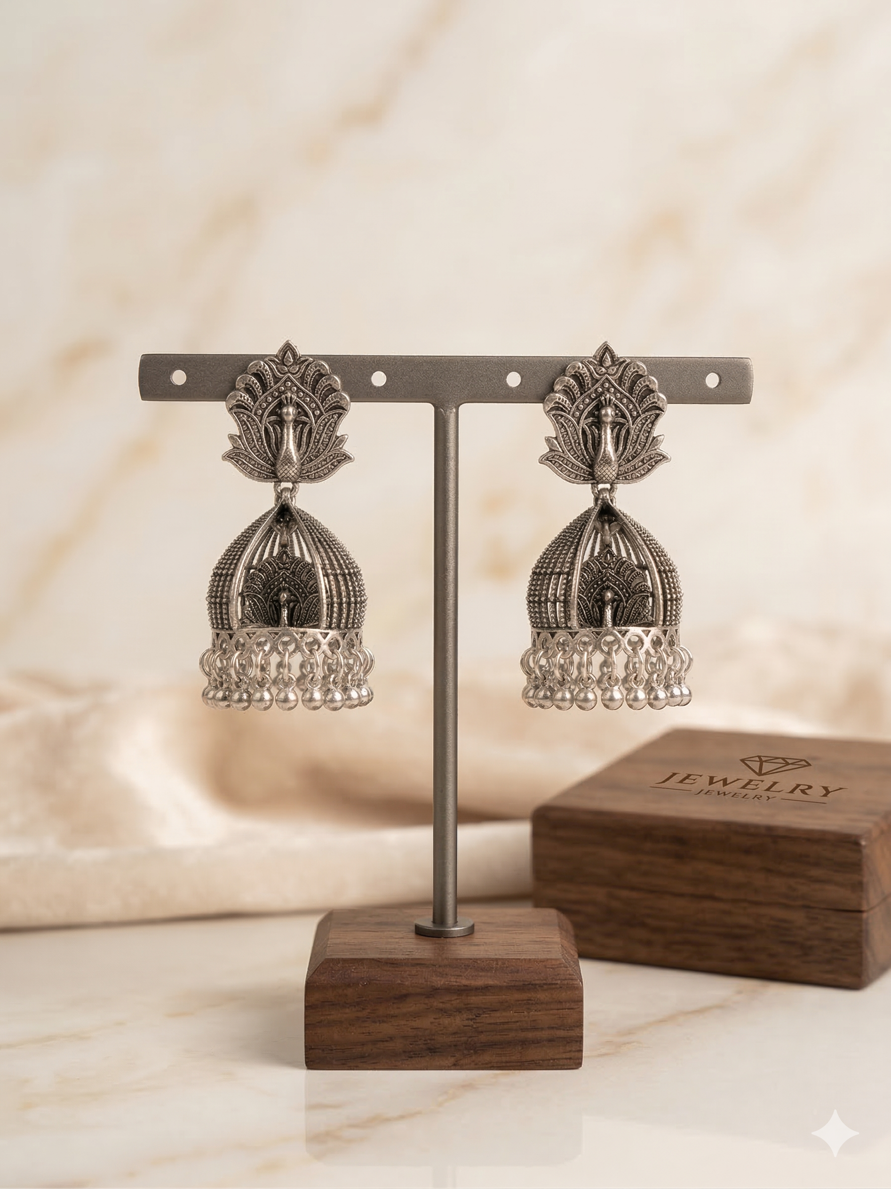 Colorful Beaded Jhumka Earrings - Oxidised Designer