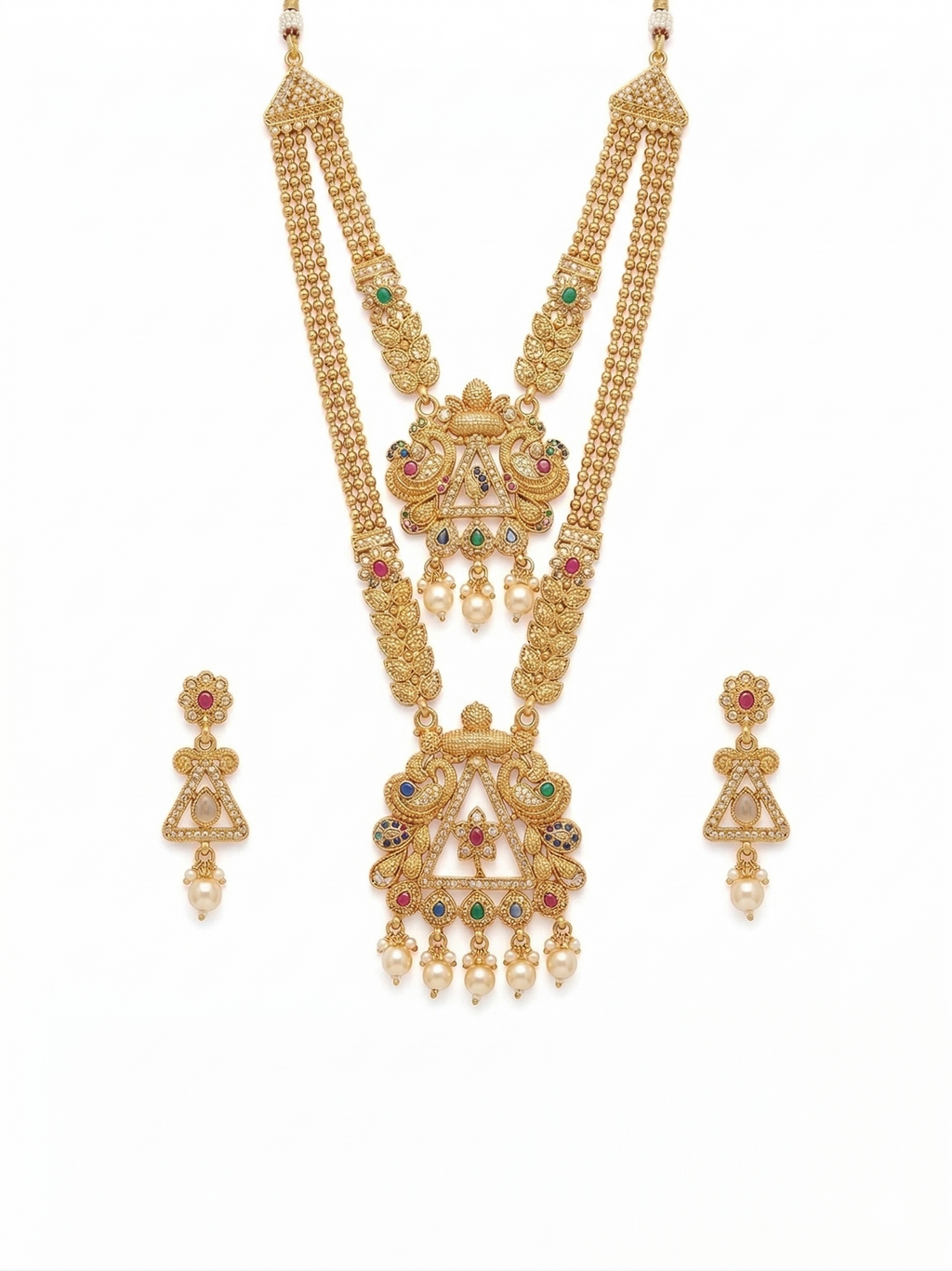 Gold-Tone Bridal Long Haar Set with Jhumka Earrings