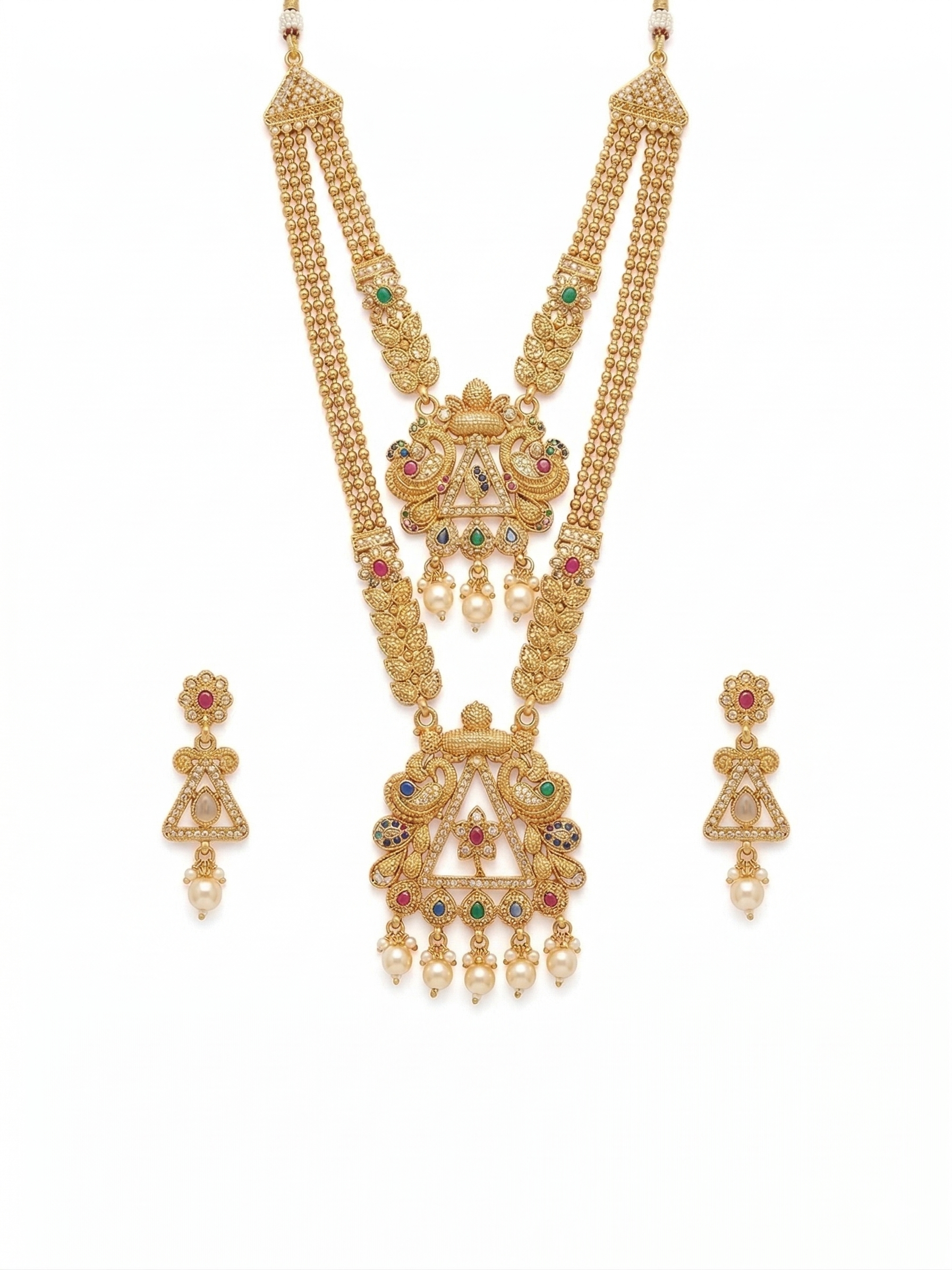 Gold-Tone Bridal Long Haar Set with Jhumka Earrings