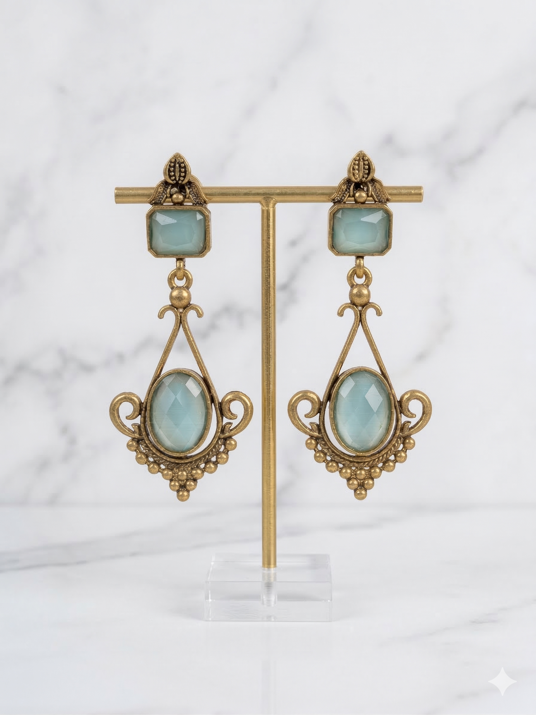 Turquoise Stone Drop Earrings - Antique Gold